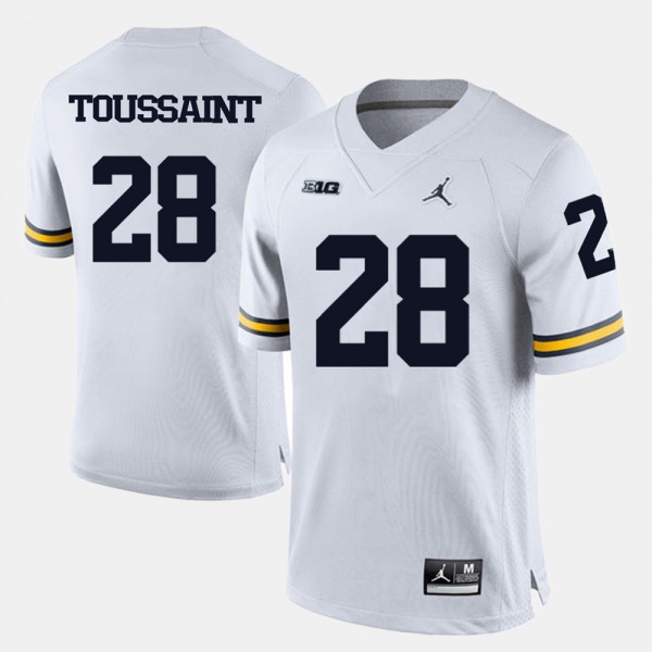 Michigan #28 For Men's Fitzgerald Toussaint Jersey White Stitched College Football
